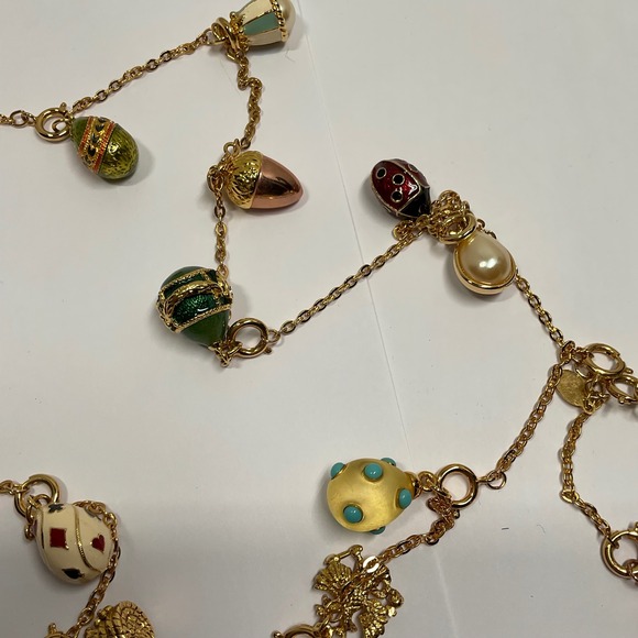Joan Rivers 85 Inch Faberge Egg Charm Necklace Gold Tone Multi Color Enamel Long - Picture 2 of 11